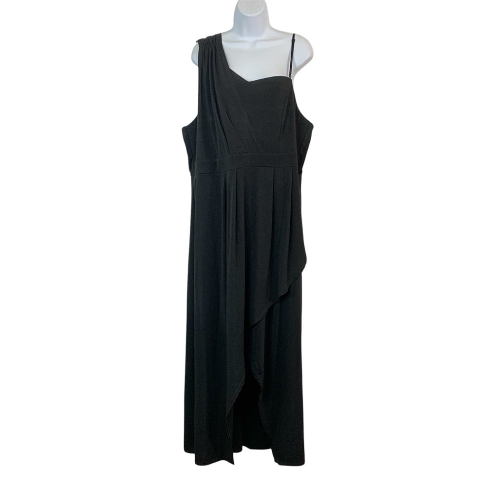 BLACK Ruched One Shoulder Hi Low Dress Sz 2XL